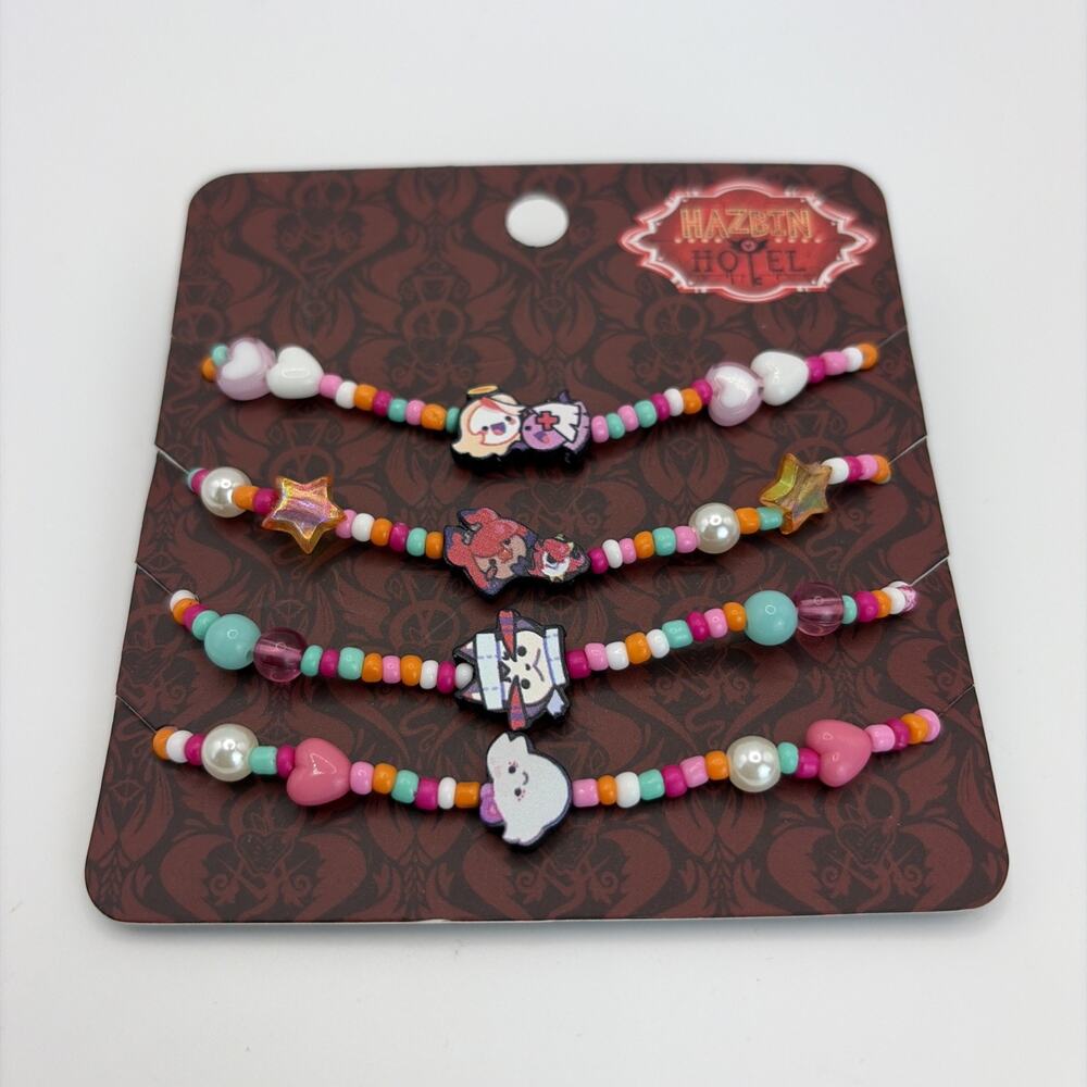 New Hot Topic Bracelet Hazbin Hotel Candy Bead Set of 4 beads charms Jewelry NWT